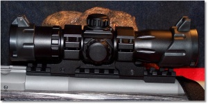 UTG DS3068 6.4-Inch ITA Red/Green Dot Sight  Mounted on the Ruger Gunsite Scout