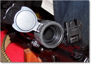 The UTG SCP-RG40CDG Sight Viewed from the Left Side - Note Deployed BUIS