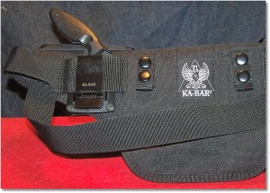 The Ka-Bar TDI Law Enforcement Knife in its Assigned Slot.  Note the belt support that keeps the pack close to the body.
