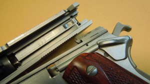 Colt 70 Series. Note Absence of Hammer Bock on Right Side of Slide