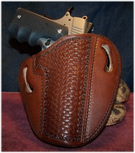 The SR1911 resting Comfortably in the OWB Holster from Leather Creek Holsters