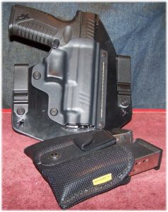 XDM 4.5 Housed in the ACE-1 GEN2 Black Arch IWB Holster with a Modified Remora Double Pouch Magazine Carrier
